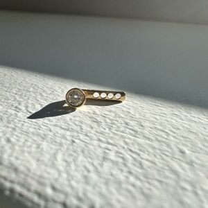 Gold Bar Stud Earring with Clear Stone - Minimal Women's Jewelry